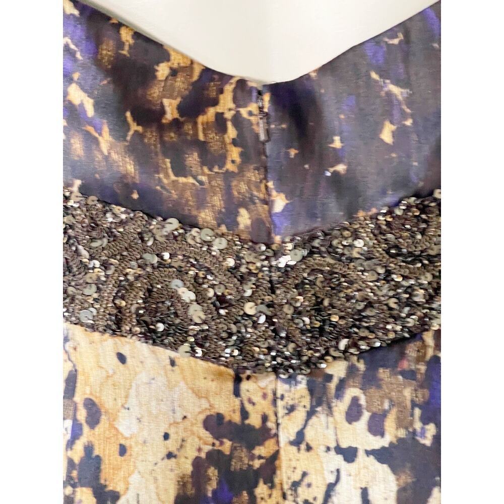 THEIA COUTURE SEQUIN V-NECK PURPLE GOLD BROWN SILK EVENING EVENT PROM GOWN 10 - Picture 6 of 10